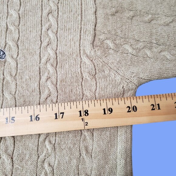 Crocodile Vtg Cable Knit Sweater With Embroidered Logo Wool Blend Beige Large - Picture 7 of 12